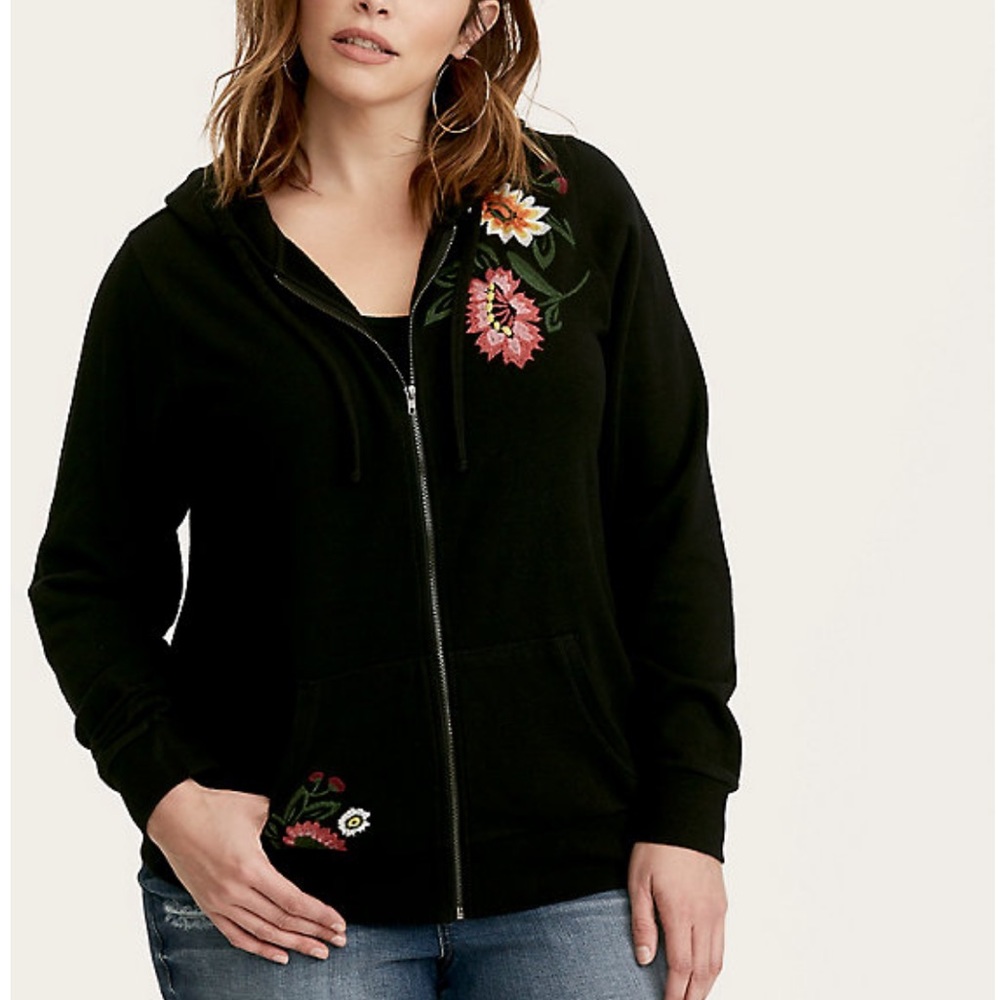 Torrid Black Embroidered Zip Front Hoodie